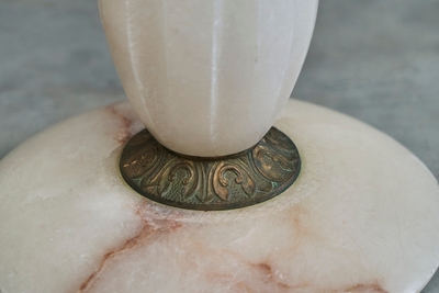Art Deco Side Table in Carved Alabaster and Patinated Brass Italy 1940s