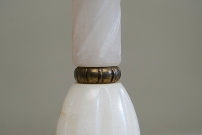 Art Deco Side Table in Carved Alabaster and Patinated Brass Italy 1940s