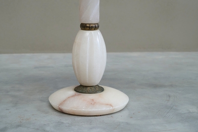 Art Deco Side Table in Carved Alabaster and Patinated Brass Italy 1940s