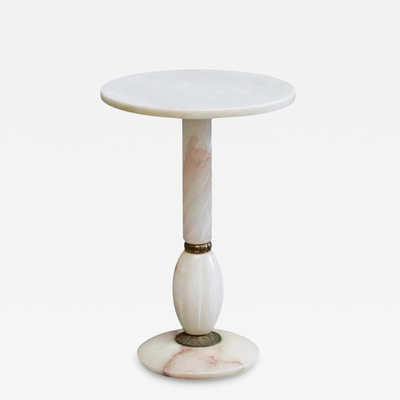 Art Deco Side Table in Carved Alabaster and Patinated Brass Italy 1940s
