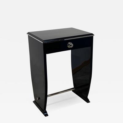 Art Deco Side Table with Drawer Black Lacquer and Chrome France circa 1930