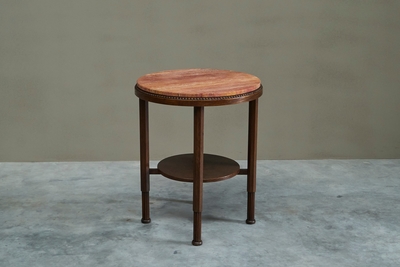 Art Deco Side or Gueridon Table in Solid Oak and Red Travertine 1930s