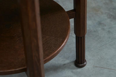 Art Deco Side or Gueridon Table in Solid Oak and Red Travertine 1930s