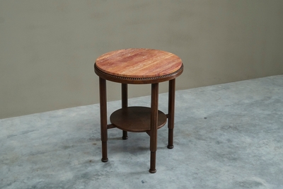 Art Deco Side or Gueridon Table in Solid Oak and Red Travertine 1930s