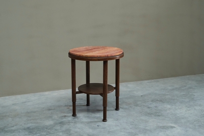 Art Deco Side or Gueridon Table in Solid Oak and Red Travertine 1930s