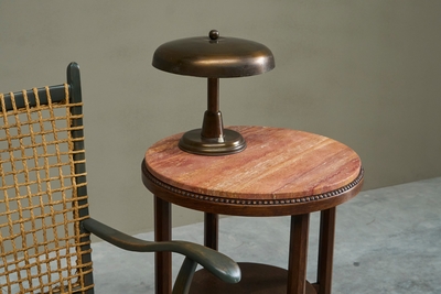 Art Deco Side or Gueridon Table in Solid Oak and Red Travertine 1930s