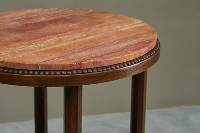 Art Deco Side or Gueridon Table in Solid Oak and Red Travertine 1930s