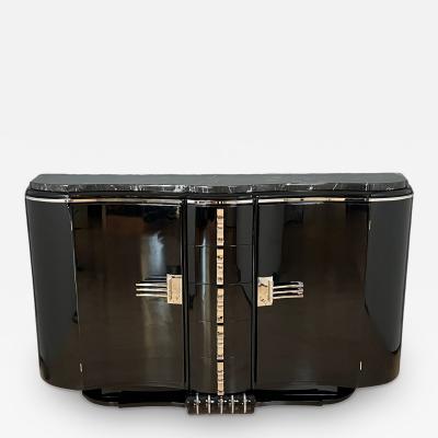 Art Deco Sideboard Black Lacquer Chrome Marble France circa 1930