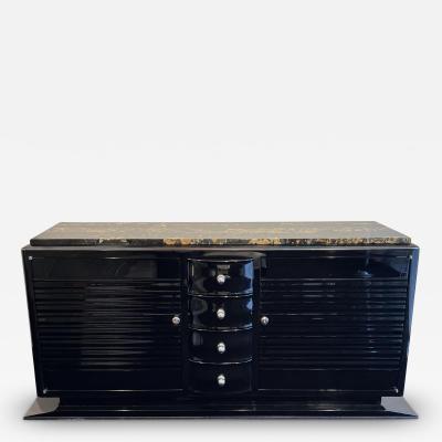 Art Deco Sideboard Black Lacquer Chrome Marble France circa 1935