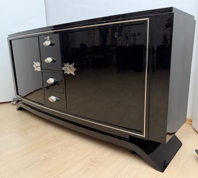 Art Deco Sideboard Black Lacquer Maple Chrome France circa 1930
