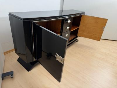 Art Deco Sideboard Black Lacquer Maple Chrome France circa 1930