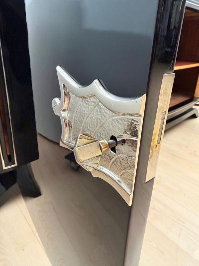 Art Deco Sideboard Black Lacquer Maple Chrome France circa 1930