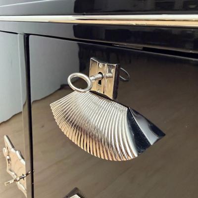 Art Deco Sideboard Black Lacquer Maple Chrome France circa 1930