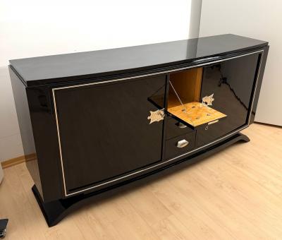 Art Deco Sideboard Black Lacquer Maple Chrome France circa 1930