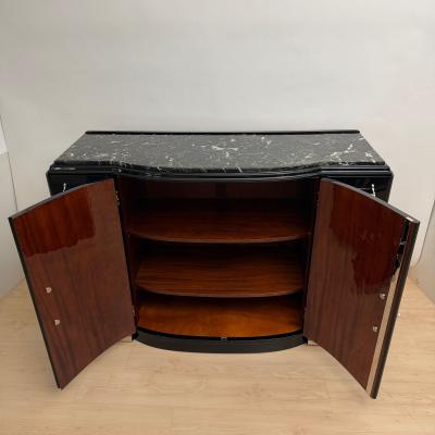 Art Deco Sideboard Black Lacquer Nickel Marble Mahogany France circa 1930