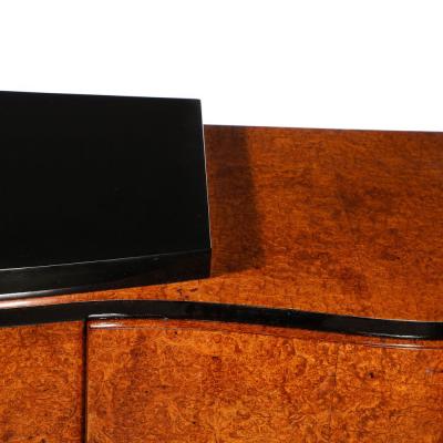 Art Deco Sideboard in Burled Bookmatched Amboyna Wood w Black Lacquer Detail