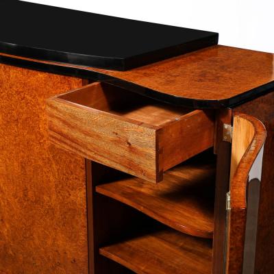Art Deco Sideboard in Burled Bookmatched Amboyna Wood w Black Lacquer Detail