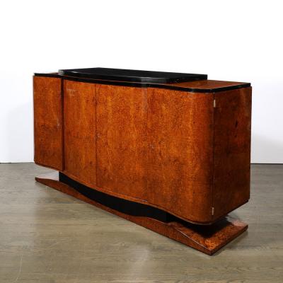 Art Deco Sideboard in Burled Bookmatched Amboyna Wood w Black Lacquer Detail