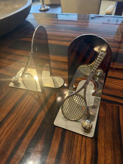 Art Deco Silver Plate Tennis Racket Bookends France Circa 1940