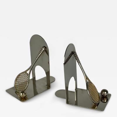 Art Deco Silver Plate Tennis Racket Bookends France Circa 1940