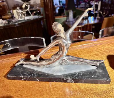 Art Deco Silvered Bronze Dancer with Ball on Marble