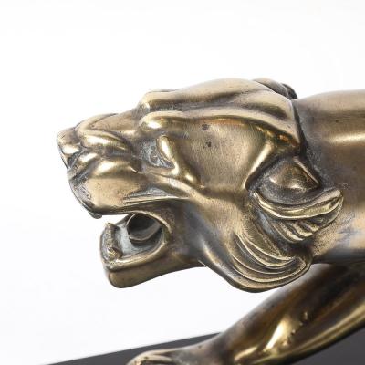 Art Deco Silvered Bronze Lion Sculpture on Black Marble Base
