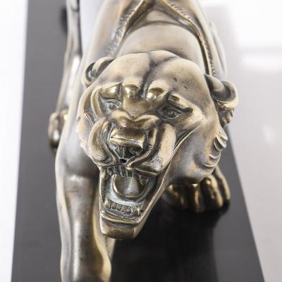 Art Deco Silvered Bronze Lion Sculpture on Black Marble Base
