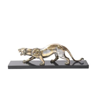 Art Deco Silvered Bronze Lion Sculpture on Black Marble Base