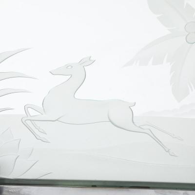 Art Deco Silvered Bronze Table Lamp with Reversed Etched Leaping Gazelle Motif