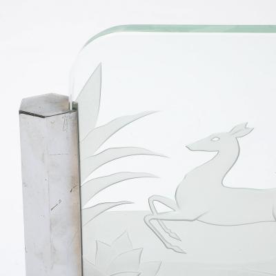 Art Deco Silvered Bronze Table Lamp with Reversed Etched Leaping Gazelle Motif
