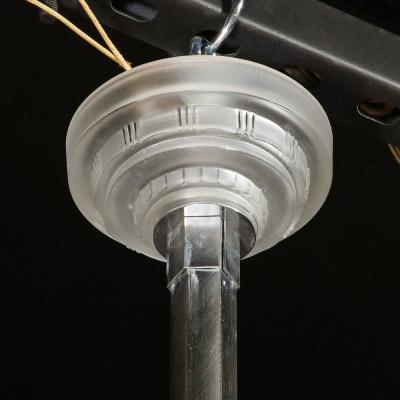 Art Deco Skyscraper Chandelier in Frosted Glass Satin Nickel Signed Sabino