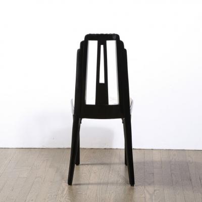 Art Deco Skyscraper Style Dining Chair in Black Lacquer and Smoked Pewter Velvet
