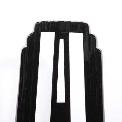 Art Deco Skyscraper Style Dining Chair in Black Lacquer and Smoked Pewter Velvet