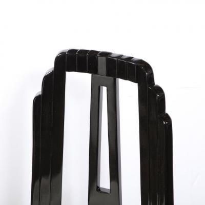 Art Deco Skyscraper Style Dining Chair in Black Lacquer and Smoked Pewter Velvet