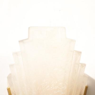 Art Deco Skyscraper Style Frosted Glass Slip Shade Crystalline Texture Sconces