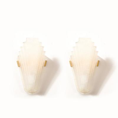 Art Deco Skyscraper Style Frosted Glass Slip Shade Crystalline Texture Sconces