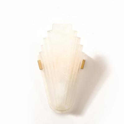 Art Deco Skyscraper Style Frosted Glass Slip Shade Crystalline Texture Sconces