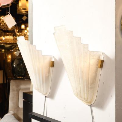 Art Deco Skyscraper Style Frosted Glass Slip Shade Crystalline Texture Sconces
