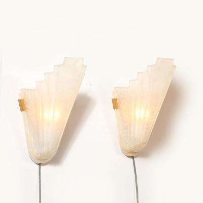 Art Deco Skyscraper Style Frosted Glass Slip Shade Crystalline Texture Sconces