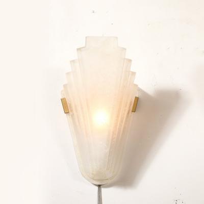 Art Deco Skyscraper Style Frosted Glass Slip Shade Crystalline Texture Sconces