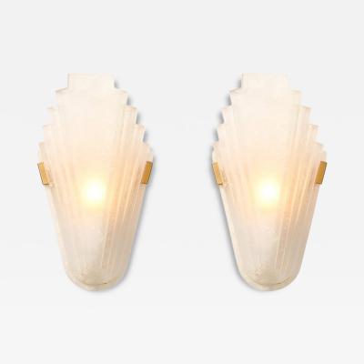 Art Deco Skyscraper Style Frosted Glass Slip Shade Crystalline Texture Sconces