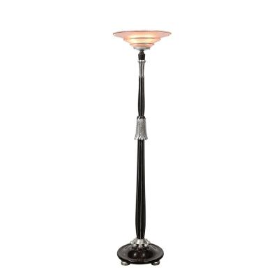 Art Deco Skyscraper Style Frosted Rose Glass Torchiere w Stylized Cubist Detail
