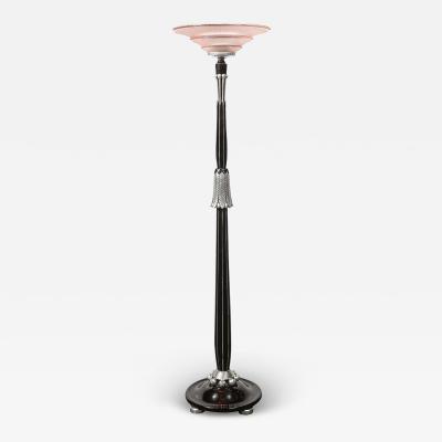 Art Deco Skyscraper Style Frosted Rose Glass Torchiere w Stylized Cubist Detail