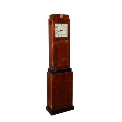 Art Deco Skyscraper Style Grandfather Clock in Walnut with Black Lacquer Accents