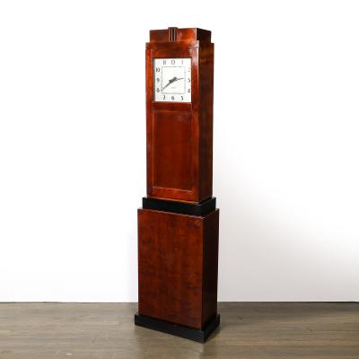 Art Deco Skyscraper Style Grandfather Clock in Walnut with Black Lacquer Accents