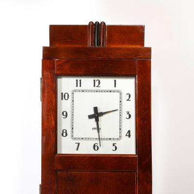 Art Deco Skyscraper Style Grandfather Clock in Walnut with Black Lacquer Accents