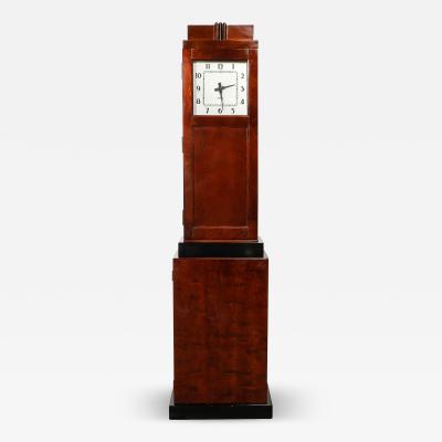 Art Deco Skyscraper Style Grandfather Clock in Walnut with Black Lacquer Accents