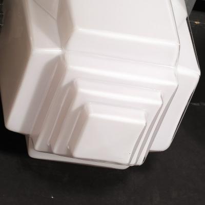 Art Deco Skyscraper Style Milk Glass Flush Mounts w Polished Aluminum Fittings