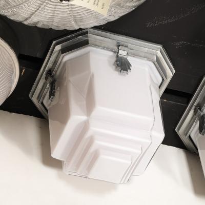 Art Deco Skyscraper Style Milk Glass Flush Mounts w Polished Aluminum Fittings