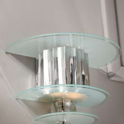 Art Deco Skyscraper Style Three Tier Frosted Glass and Polished Aluminum Sconces